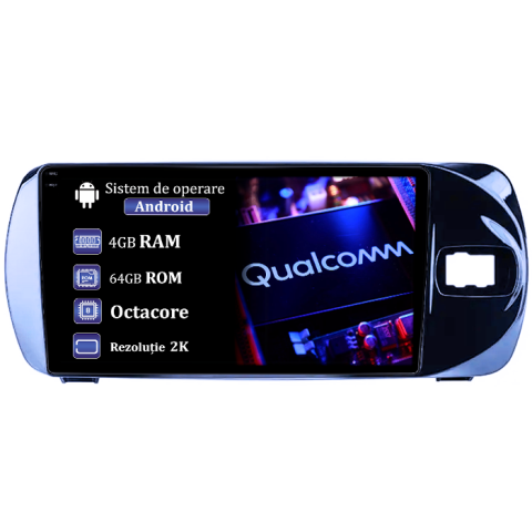 Navigatii Dedicate - Navigatie dedicata Toyota Vitz 2016-2020, 4GB RAM 64GB ROM, Procesor Qualcomm Octacore, Android 14, Rezolutie 2K, Display QLED 9", DSP, Carplay&Android Auto, SIM 4G