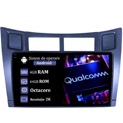 Navigatii Dedicate - Navigatie dedicata Toyota Yaris 2005-2012, 4GB RAM 64GB ROM, Procesor Qualcomm Octacore, Android 14, Rezolutie 2K, Display QLED 9", DSP, Carplay&Android Auto, SIM 4G