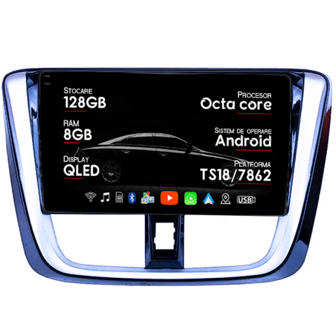 Navigatii Dedicate - Navigatie dedicata Toyota Yaris 2014+, 8GB RAM 128GB ROM, Octacore, Platforma 7862, Android 14, Display QLED 9", Suporta camera 360", DSP, Carplay&Android Auto, SIM 4G, Ventilator Activ