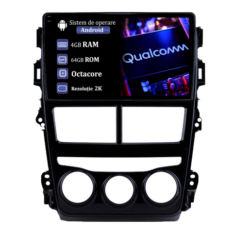 Yaris 2017-2019 - Navigatie dedicata Toyota Yaris 2017-2019 AC, 4GB RAM 64GB ROM, Procesor Qualcomm Octacore, Android 14, Rezolutie 2K, Display QLED 9", DSP, Carplay&Android Auto, SIM