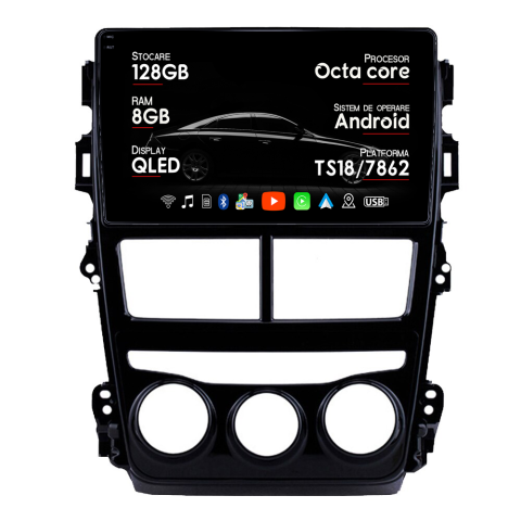 Yaris 2017-2019 - Navigatie dedicata Toyota Yaris 2017-2019 AC, Octacore, Platforma TS18, Android 14, Display QLED 9", Suporta camera 360", DSP, Carplay&Android