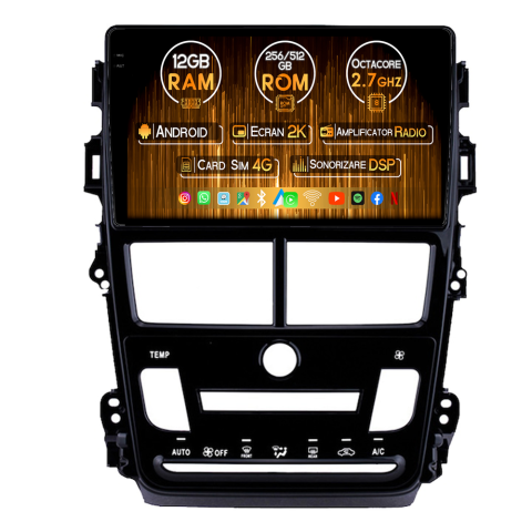 Yaris 2017-2019 - Navigatie dedicata Toyota Yaris 2017-2019 CL, 12GB RAM 256GB ROM, Android 14, Rezolutie 2K, Display QLED, 9", DSP, Carplay, Android Auto, Internet, Youtube, Waze, Wi Fi, USB