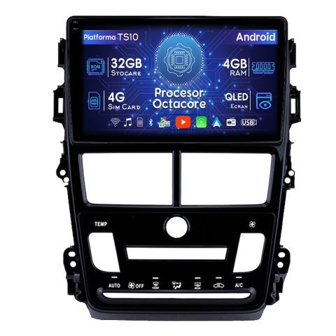 Yaris 2017-2019 - Navigatie dedicata Toyota Yaris 2017-2019 CL, 4GB RAM 32GB ROM, Octacore, Android 14, Display QLED  9", DSP, Carplay&Android Auto, SIM 4G, Bluetooth, Ventilator Activ