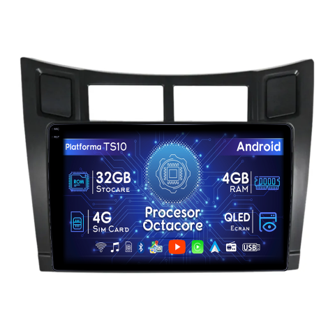 Navigatii Dedicate - Navigatie dedicata Toyota Yaris/Vizi 2005-2012, 4 GB RAM 32 ROM, Android 13, Display QLED  9", DSP, Carplay, Android Auto, Internet, Youtube, Waze, WI-FI, USB, Bluetooth