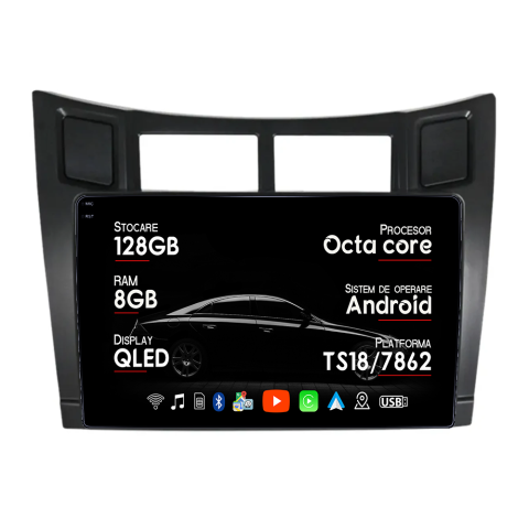 Navigatii Dedicate - Navigatie dedicata Toyota Yaris/Vizi 2005-2012, 8GB RAM 128GB ROM, Octacore, Platforma TS18, Android 14, Display QLED 9", Suporta camera 360", DSP, Carplay&An