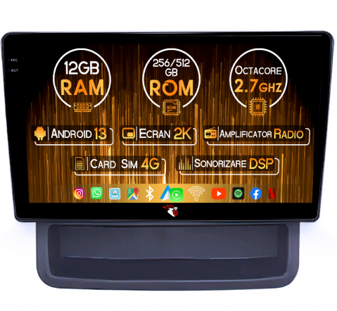 Trafic 2010-2014 - Navigatie dedicata Trafic 2010-2014, 12GB RAM 256/512GB ROM, Android 13, Rezolutie 2K, Display QLED 9", DSP, Carplay&Android Auto, SIM 4G, Ventilator Activ, Suport Camere 360