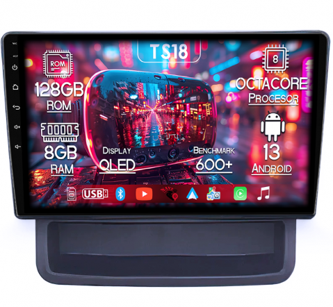 Trafic 2010-2014 - Navigatie dedicata Trafic 2010-2014, 8GB RAM 128GB ROM, Octacore, Platforma TS18, Android 13, Display QLED 9”, Suporta camera 360º, DSP, Carplay&Android Auto, SIM 4G, Ventilator Activ
