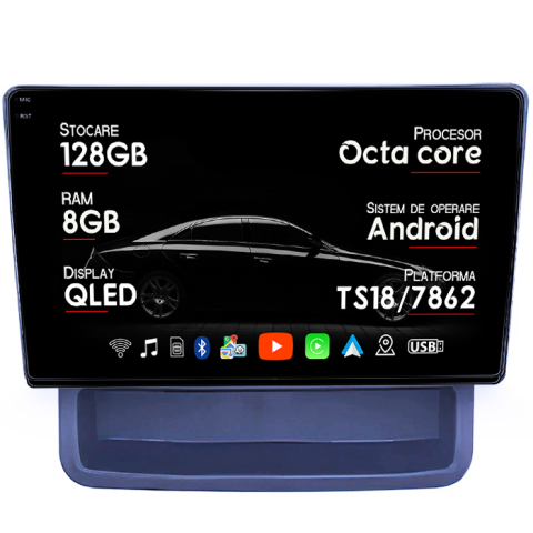 Trafic 2010-2014 - Navigatie dedicata Trafic 2010-2014, 8GB RAM 128GB ROM, Octacore, Platforma TS18, Android 14, Display QLED 9â, Suporta camera 360Âş, DSP, Carplay&Android Auto, SIM 4G, Ventilator Activ