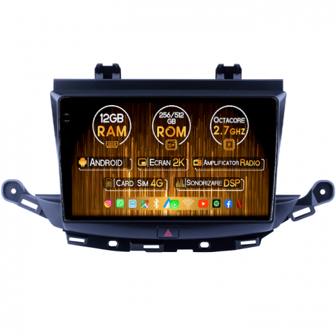 Opel - Navigatie dedicata Verano 2016+, 12GB RAM 256GB ROM, Android 13, Rezolutie 2K, Display QLED 9", DSP, Carplay&Android Auto, SIM 4G, Ventilator Activ, Suport Camere 360