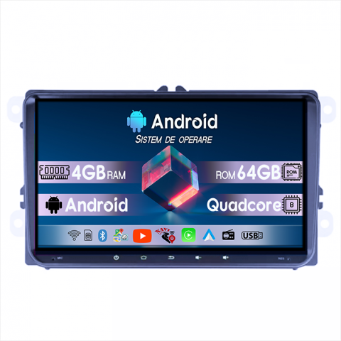 Beetle 2011-2019 - Navigatie dedicata Volkswagen, 4GB RAM 64GB ROM, Quadcore, Android 14, Display QLED 9", DSP, Carplay&Android Auto