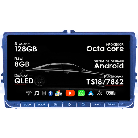 Beetle 2011-2019 - Navigatie dedicata Volkswagen, 8GB RAM 128GB ROM, Octacore, Platforma 7862, Android 14, Display QLED 9", DSP, Carplay&Android Auto, SIM 4G, Ventilator Activ