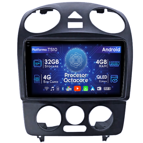 Volkswagen - Navigatie dedicata Volkswagen Beetle 1998-2011, 4GB RAM 32GB ROM, Octacore, Android 14, Display QLED 1K 9", DSP, Carplay&Android Auto, SIM 4G, Bluetooth, Ventilator Activ