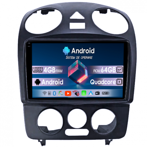 VW Beetle 1998 - 2011 - Navigatie dedicata Volkswagen Beetle, 4GB RAM 64GB ROM, Quad Core, Display 9" QLED 1K, Carplay, Android 14, Bluetooth, Magazin Play, Suport Camere AHD