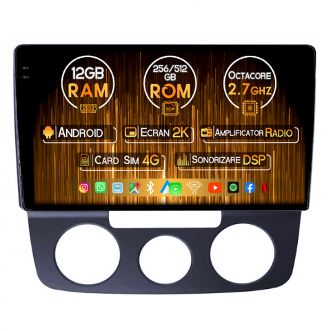 Volkswagen - Navigatie dedicata Volkswagen Bora 2008-2012, 12GB RAM 256GB ROM, Android 14, Rezolutie 2K, Display QLED, 10", DSP, Carplay, Android Auto, Internet, Youtube, Waze, Wi Fi, USB