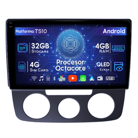 Bora 2008-2012 - Navigatie dedicata Volkswagen Bora 2008-2012, 4GB RAM 32GB ROM, Octacore, Android 14, Display QLED 1K 9", DSP, Carplay&Android Auto, SIM 4G, Bluetooth, Ventilator Activ