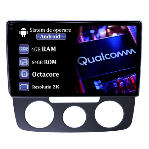 Bora 2008-2012 - Navigatie dedicata Volkswagen Bora 2008-2012, 4GB RAM 64GB ROM, Procesor Qualcomm Octacore, Android 14, Rezolutie 2K, Display QLED 10", DSP, Carplay&Android Auto, SIM 4G