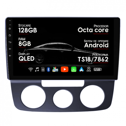 Volkswagen - Navigatie dedicata Volkswagen Bora 2008-2012, 8GB RAM 128GB ROM, Octacore, Platforma TS18, Android 14, Display QLED 10”, Suporta camera 360º, DSP, Carplay&Android Auto, SIM 4G, Ventilator Activ