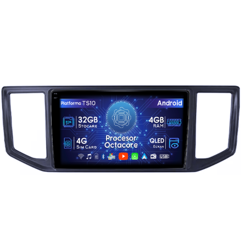 VW Crafter 2017-2021 - Navigatie dedicata Volkswagen Crafter 2017-2021, 4GB RAM 32GB ROM, Octacore, Android 14, Display QLED 1K 10", DSP, Carplay&Android Auto, SIM 4G, Bluetooth, Ventilator Activ