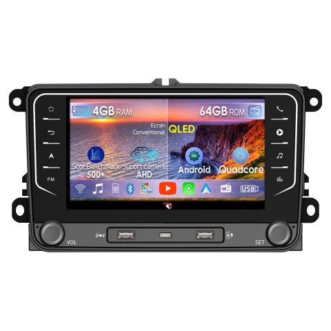 Polo 4 (2002-2009) - Navigatie dedicata Volkswagen cu Butoane Touch, model 2023, 4GB RAM 64GB ROM, Quadcore, Android 14, Display QLED 7", DSP, Carplay&Android Auto, Suport camere AHD