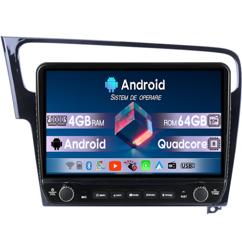 Navigatii Dedicate - Navigatie dedicata Volkswagen Golf 7 Tesla cu butoane rotative model 2024, 4GB RAM 64GB ROM, Procesor Quadcore, Android 14, Display QLED 10", DSP, Carplay&Android Auto