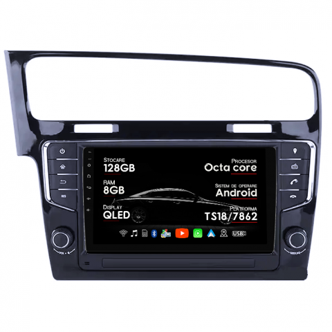 Golf 7 (2013-Prezent) - Navigatie dedicata Volkswagen Golf 7 2013-Prezent, cu butoane fizice, , 8GB RAM 128GB ROM, Octacore, Platforma TS18, Android 13, Display QLED 9”, Suporta camera 360º, DSP, Carplay&Android Auto, SIM 4G