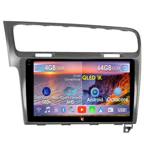Golf 7 (2013-Prezent) - Navigatie dedicata Volkswagen Golf 7, Gri Sidefat, 4GB RAM 64GB ROM, Octacore, Android 14, Display QLED 10", DSP, Carplay, Android Auto, Internet, Youtube, Waze, WIFI, Bluetooth