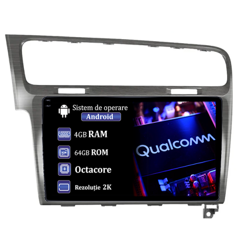 Golf 7 (2013-Prezent) - Navigatie dedicata Volkswagen Golf 7, Gri Sidefat, 4GB RAM 64GB ROM, Procesor Qualcomm Octacore, Android 14, Rezolutie 2K, Display QLED 10", DSP, Carplay&Android Auto, S