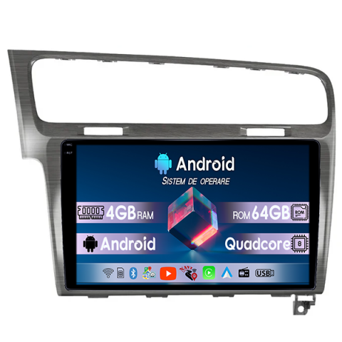 Golf 7 (2013-Prezent) - Navigatie dedicata Volkswagen Golf 7, Gri Sidefat, 4GB RAM 64GB ROM, Quad Core, Display 10" QLED 1K, Carplay, Android 14, Bluetooth, Magazin Play, Suport Camere AHD