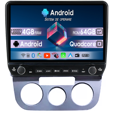 Navigatii Dedicate - Navigatie dedicata Volkswagen Jetta 3 2004-2011 Tesla cu butoane rotative model 2024, 4GB RAM 64GB ROM, Procesor Quadcore, Android 14, Display QLED 10", DSP, Carplay&Android Auto