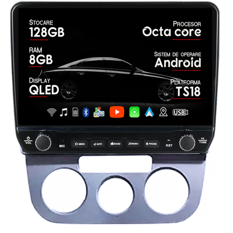 Navigatii Dedicate - Navigatie dedicata Volkswagen Jetta 2005-2010 Tesla Style model 2024, Android, Carplay&Android Auto, 10 inch , 8+128GB, Internet, Aplicatii, Waze, GPS