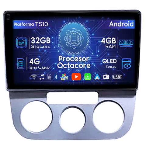 Jetta 5 2005-2010 - Navigatie dedicata Volkswagen Jetta 5 2005-2010, 4GB RAM 32GB ROM, Octacore, Android 14, Display QLED 1K 9", DSP, Carplay&Android Auto, SIM 4G, Bluetooth, Ventilator Activ