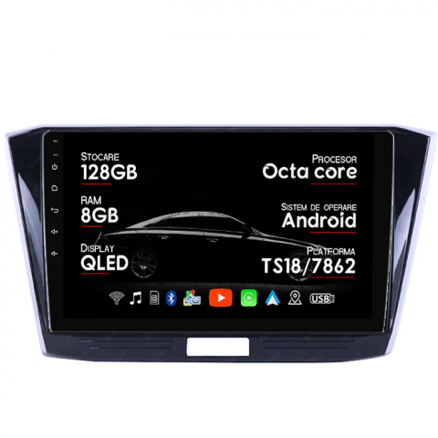 Passat B8 2015-2018 - Navigatie dedicata Volkswagen Passat B8 2015-2018, 8GB RAM 128GB ROM, Octacore, Platforma TS18, Android 14, Display QLED 10”, Suporta camera 360º, DSP, Carplay&Android Auto, SIM 4G, Ventilator Activ