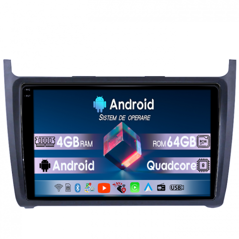 Polo 2010-2018 - Navigatie dedicata Volkswagen Polo 2010-2018 4GB RAM 64GB ROM, Quad Core, Display 9" QLED 1K, Carplay, Android 14, Bluetooth, Magazin Play, Suport Camere AHD