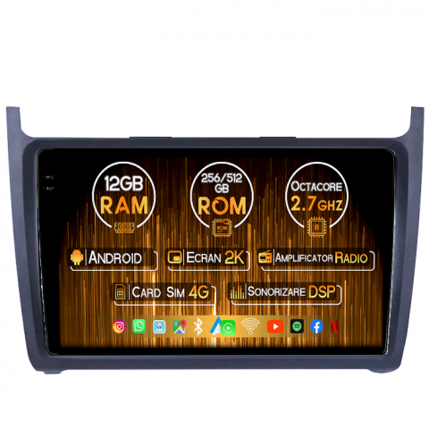 Volkswagen - Navigatie dedicata Volkswagen Polo Golf Passat, 12GB RAM 256GB ROM, Android 14, Rezolutie 2K, Display QLED, 9", DSP, Carplay, Android Auto, Internet, Youtube, Waze, Wi Fi, USB