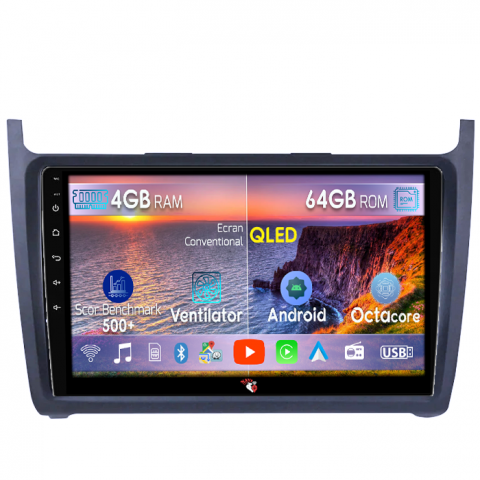 Polo 2010-2018 - Navigatie dedicata Volkswagen Polo Golf Passat, 4GB RAM 64GB ROM, Octacore, Android 14, Display QLED 9", DSP, Carplay, Android Auto, Internet, Youtube, Waze, WIFI, Bluetooth