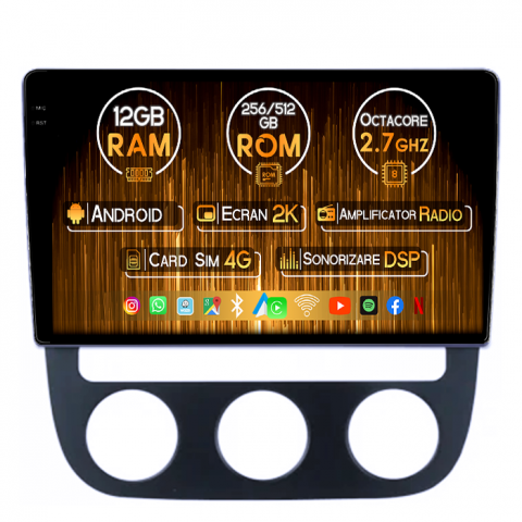 Volkswagen - Navigatie dedicata Volkswagen Sagitar 2006-2010, 12GB RAM 256GB ROM, Android 14, Rezolutie 2K, Display QLED, 10", DSP, Carplay, Android Auto, Internet, Youtube, Waze, Wi Fi, USB