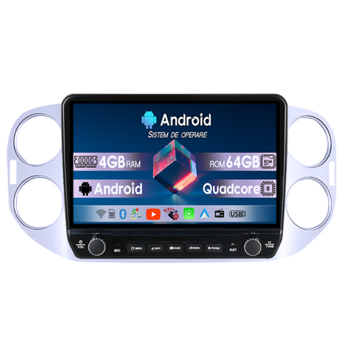 Tiguan (2007-2016) - Navigatie dedicata Volkswagen Tiguan 2007-2016 Tesla cu butoane rotative model 2024, 4GB RAM 64GB ROM, Procesor Quadcore, Android 14, Display QLED 10", DSP, Carplay&Android Auto