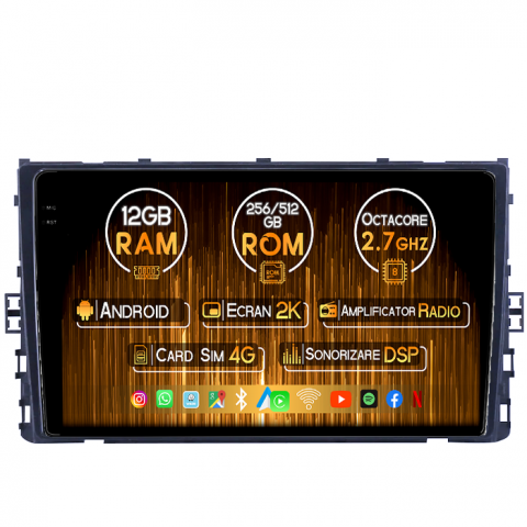 Volkswagen - Navigatie dedicata Volkswagen T6 2015+, Taigo, T-Roc, T-Cross, Caravelle, Arteon, 12GB RAM 256GB ROM, Android 14, Rezolutie 2K, Display QLED, 9", DSP, Carplay, Android Auto, Internet, Youtube, Waze, W