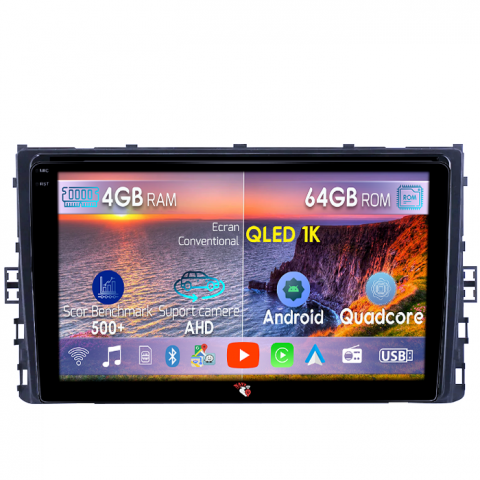 Arteon 2017+ - Navigatie dedicata Volkswagen T6 2015+, Taigo, T-Roc, T-Cross, Caravelle, Arteon, 4GB RAM 64GB ROM, Octacore, Android 14, Display QLED 1K 9", DSP, Carplay, Android Auto, Internet, Youtube, Waze, WIFI,