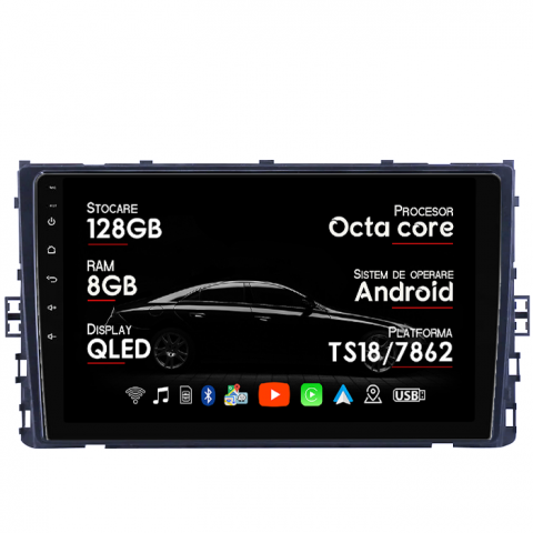 Arteon 2017+ - Navigatie dedicata Volkswagen T6 2015+, Taigo, T-Roc, T-Cross, Caravelle, Arteon, 8GB RAM 128GB ROM, Octacore, Platforma TS18, Android 14, Display QLED 9”, Suporta camera 360º, DSP, Carplay&Android Au
