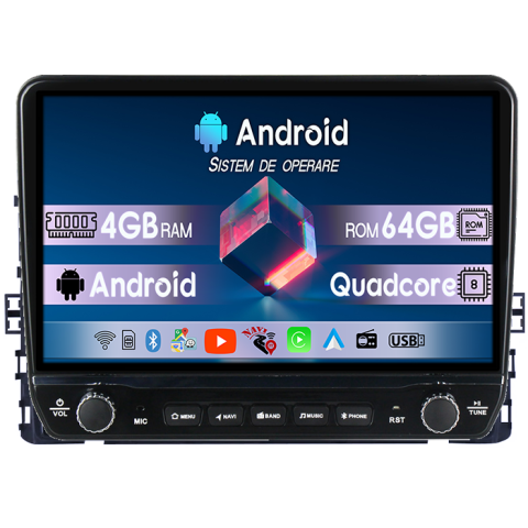 Multivan T6 2015-2021 - Navigatie dedicata Volkswagen T6 2015+, Taigo, T-Roc, T-Cross, Caravelle, Arteon Tesla cu butoane rotative model 2024, 4GB RAM 64GB ROM, Procesor Quadcore, Android 14, Display QLED 10", DSP, Carplay&A