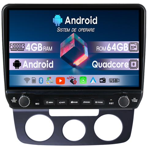 Navigatii Dedicate - Navigatie dedicata Volkswagen Bora 2008-2012 Tesla cu butoane rotative model 2024, 4GB RAM 64GB ROM, Procesor Quadcore, Android 14, Display QLED 10", DSP, Carplay&Android Auto