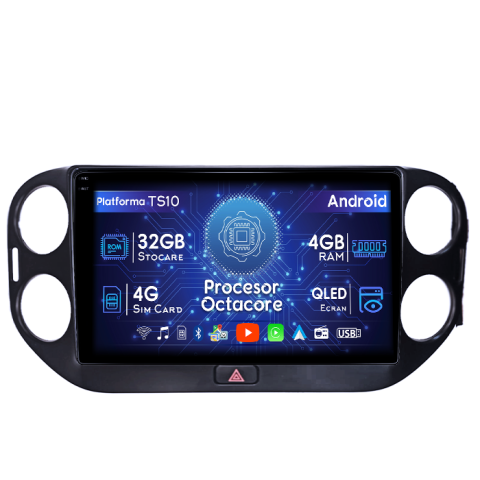 Volkswagen - Navigatie dedicata Volkswagen Tiguan 2010-2017, 4GB RAM 32GB ROM, Octacore, Android 14, Display QLED 1K 9", DSP, Carplay&Android Auto, SIM 4G, Bluetooth, Ventilator Activ