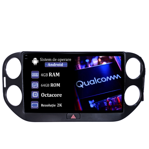 Tiguan (2007-2016) - Navigatie dedicata Volkswagen Tiguan 2010-2017, 4GB RAM 64GB ROM, Procesor Qualcomm Octacore, Android 14, Rezolutie 2K, Display QLED 9", DSP, Carplay&Android Auto, SIM 4G