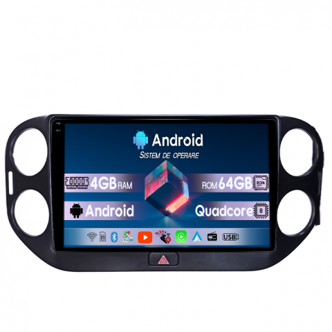 Volkswagen - Navigatie dedicata Volkswagen Tiguan 2010-2017, 4GB RAM 64GB ROM, Quad Core, Display 9" QLED 1K, Carplay, Android 14, Bluetooth, Magazin Play, Suport Camere AHD