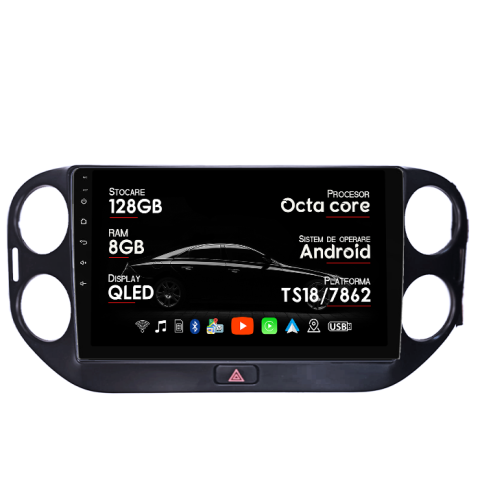 Navigatii Dedicate - Navigatie dedicata Volkswagen Tiguan 2010-2017, 8GB RAM 128GB ROM, Octacore, Platforma TS18, Android 14, Display QLED 9”, Suporta camera 360º, DSP, Carplay&Android Auto, SIM 4G, Ventilator Activ