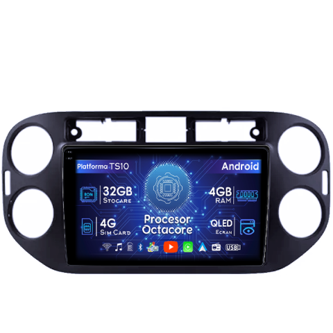 Tiguan (2007-2016) - Navigatie dedicata Volkswagen Tiguan, 4GB RAM 32GB ROM, Octacore, Android 14, Display QLED 1K 9", DSP, Carplay&Android Auto, SIM 4G, Bluetooth, Ventilator Activ