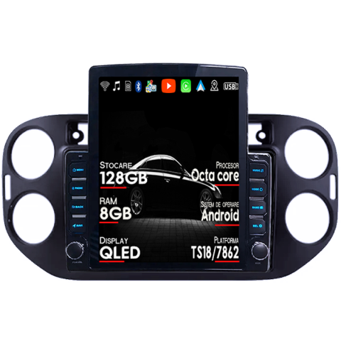 Tiguan (2007-2016) - Navigatie dedicata Volkswagen Tiguan Negru 2007-2012 Tesla Style, ANDROID 13, 9.7 inch , 8+128GB, Internet, Aplicatii, Waze, GPS