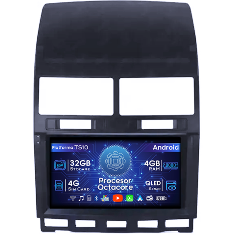 Touareg 2002-2012 - Navigatie dedicata Volkswagen Touareg 2002-2012, 4GB RAM 32GB ROM, Octacore, Android 14, Display QLED  9", DSP, Carplay&Android Auto, SIM 4G, Bluetooth, Ventilator Activ
