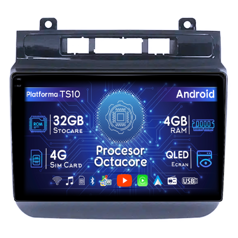 Touareg 2012-2017 - Navigatie dedicata Volkswagen Touareg 2002-2012, 4GB RAM 32GB ROM, Octacore, Android 14, Display QLED  9", DSP, Carplay&Android Auto, SIM 4G, Bluetooth, Ventilator Activ